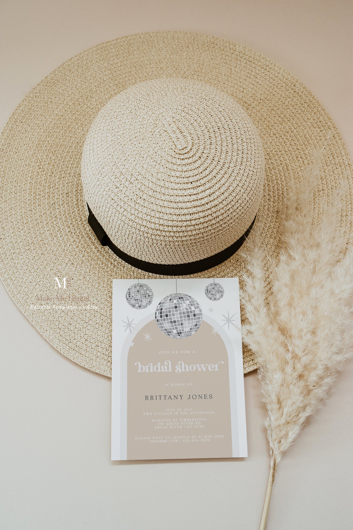 Disco Groovy Bridal Shower Invitation template