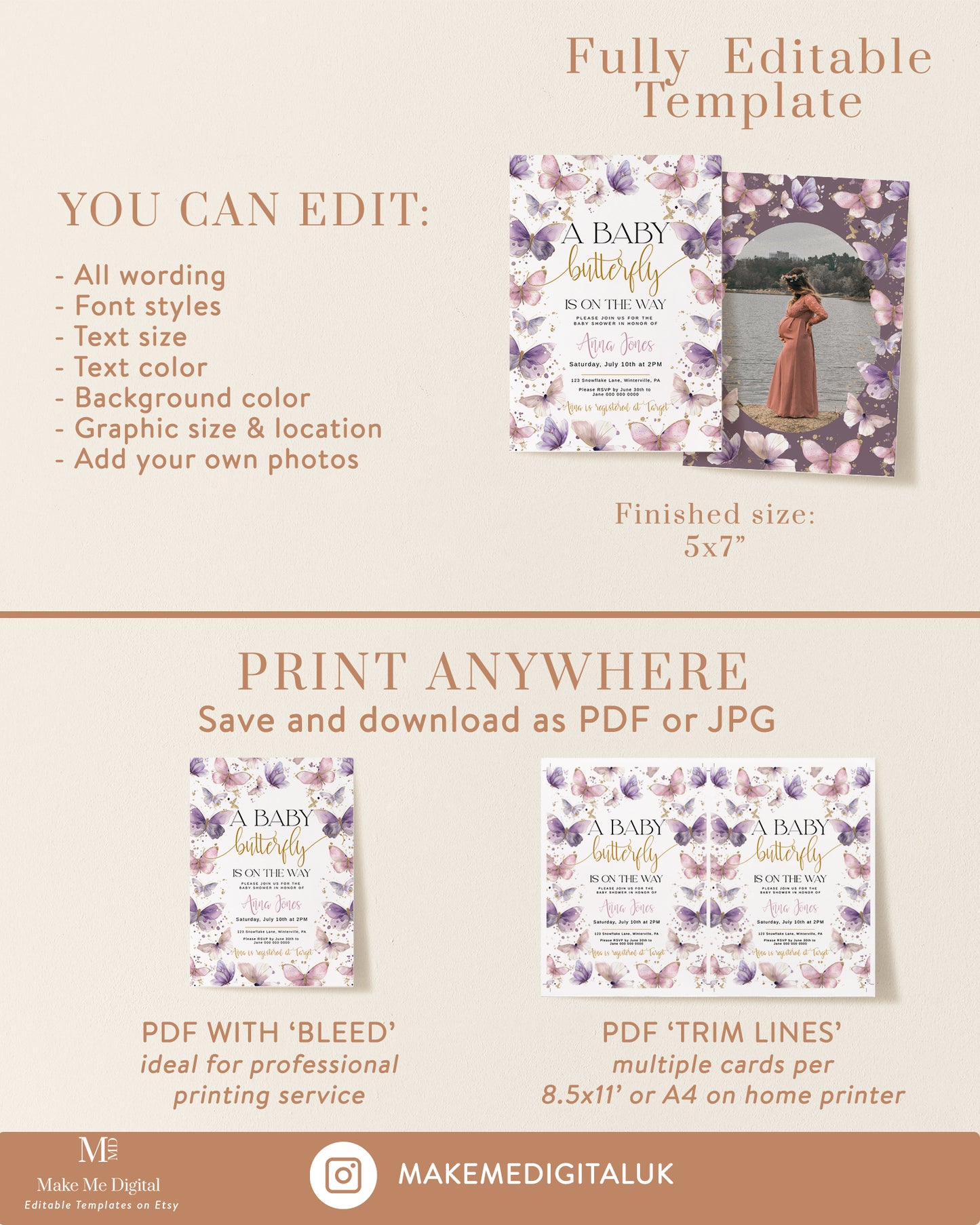 Butterfly Baby Shower Invitation template