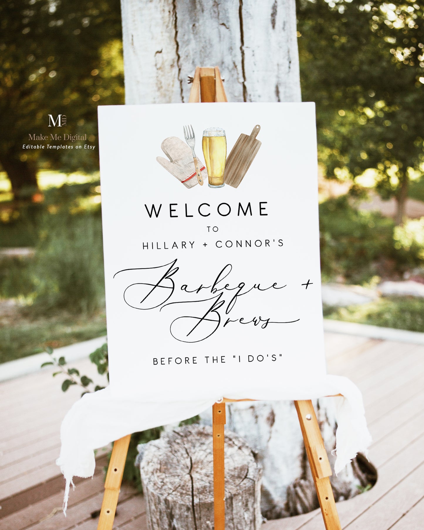 Elegant Calligraphy BBQ & Brews Rehearsal Welcome Sign
