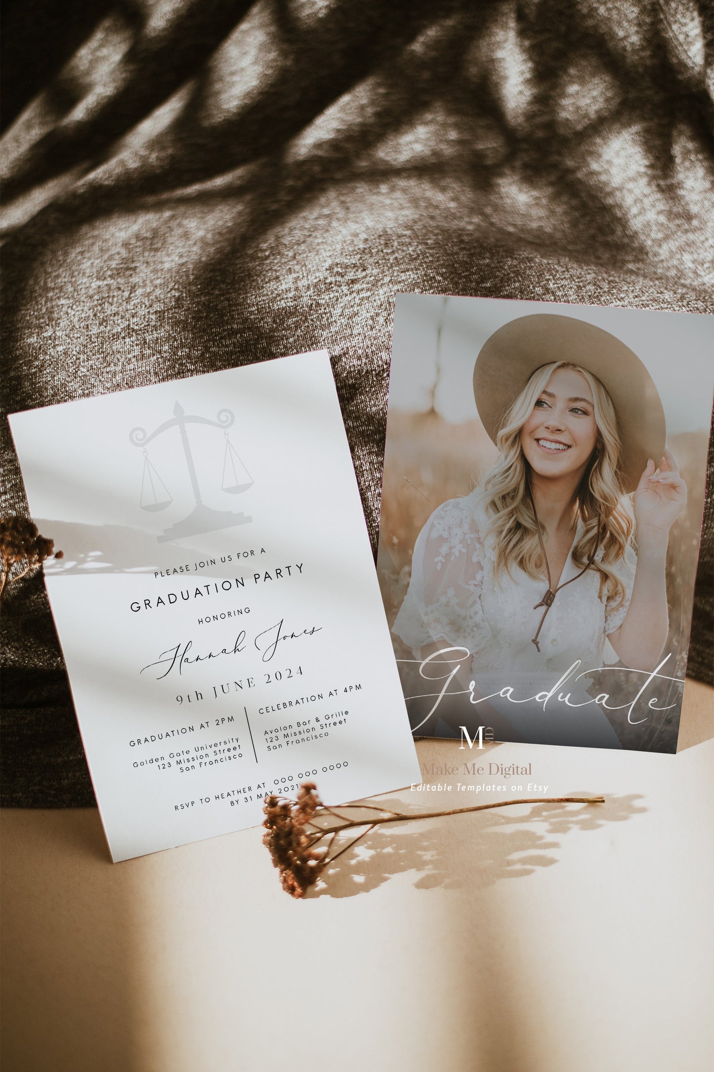 Elegant Law School Graduation Party Invitation template