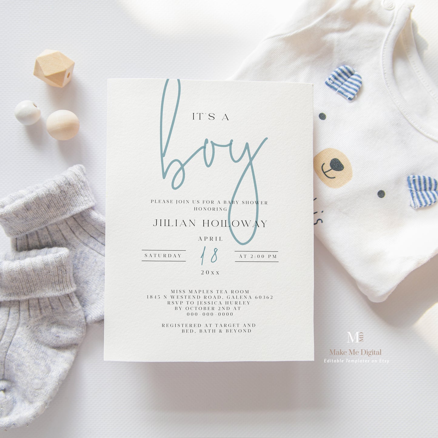 Modern Calligraphy Boy Baby Shower invite