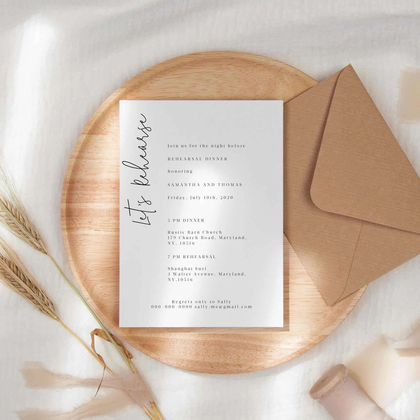 Modern Minimalist Rehearsal Dinner Invitation - Make Me Digital: printable event invitations, party games & decor