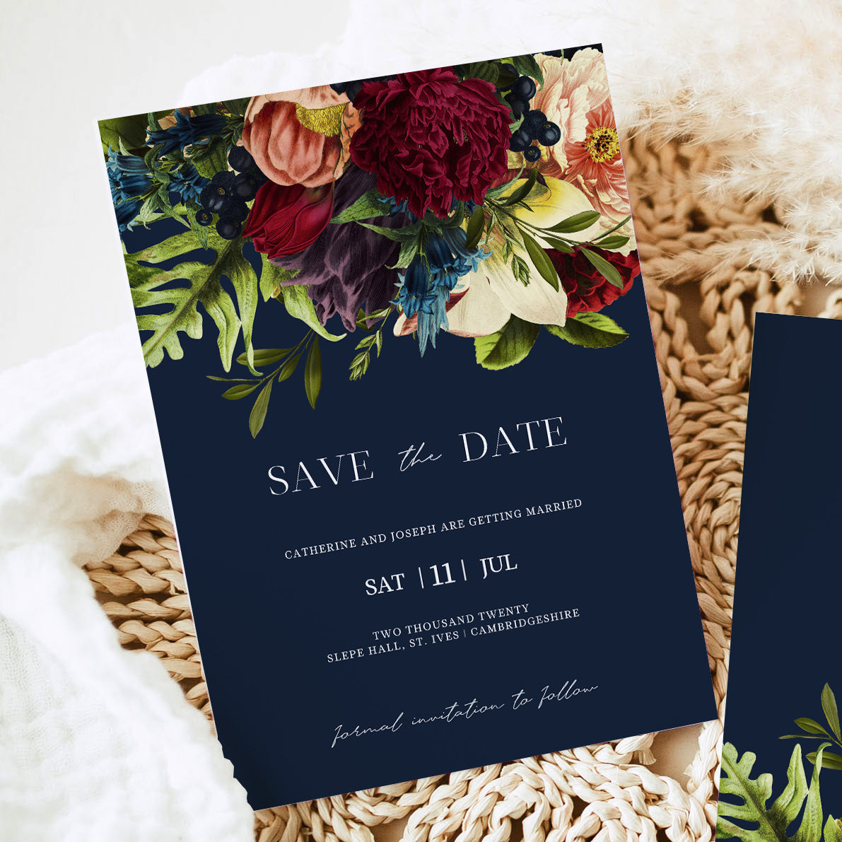Navy & Burgundy Moody Floral Wedding Save the Date Invitation & evite