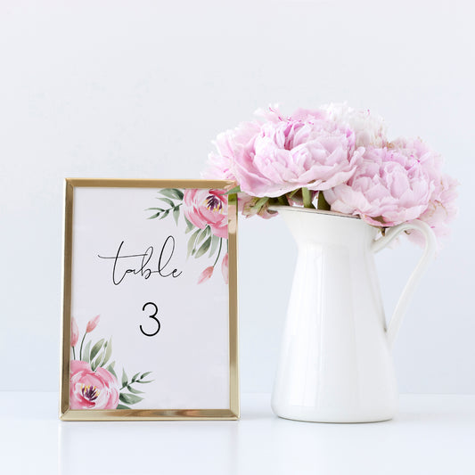 Serena Pink Peony Table Number