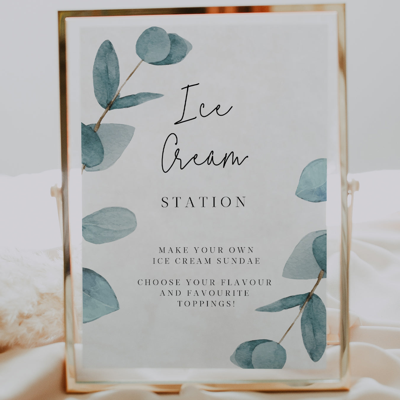 Blue Eucalyptus Ice Cream Bar Sign - Make Me Digital: printable event invitations, party games & decor