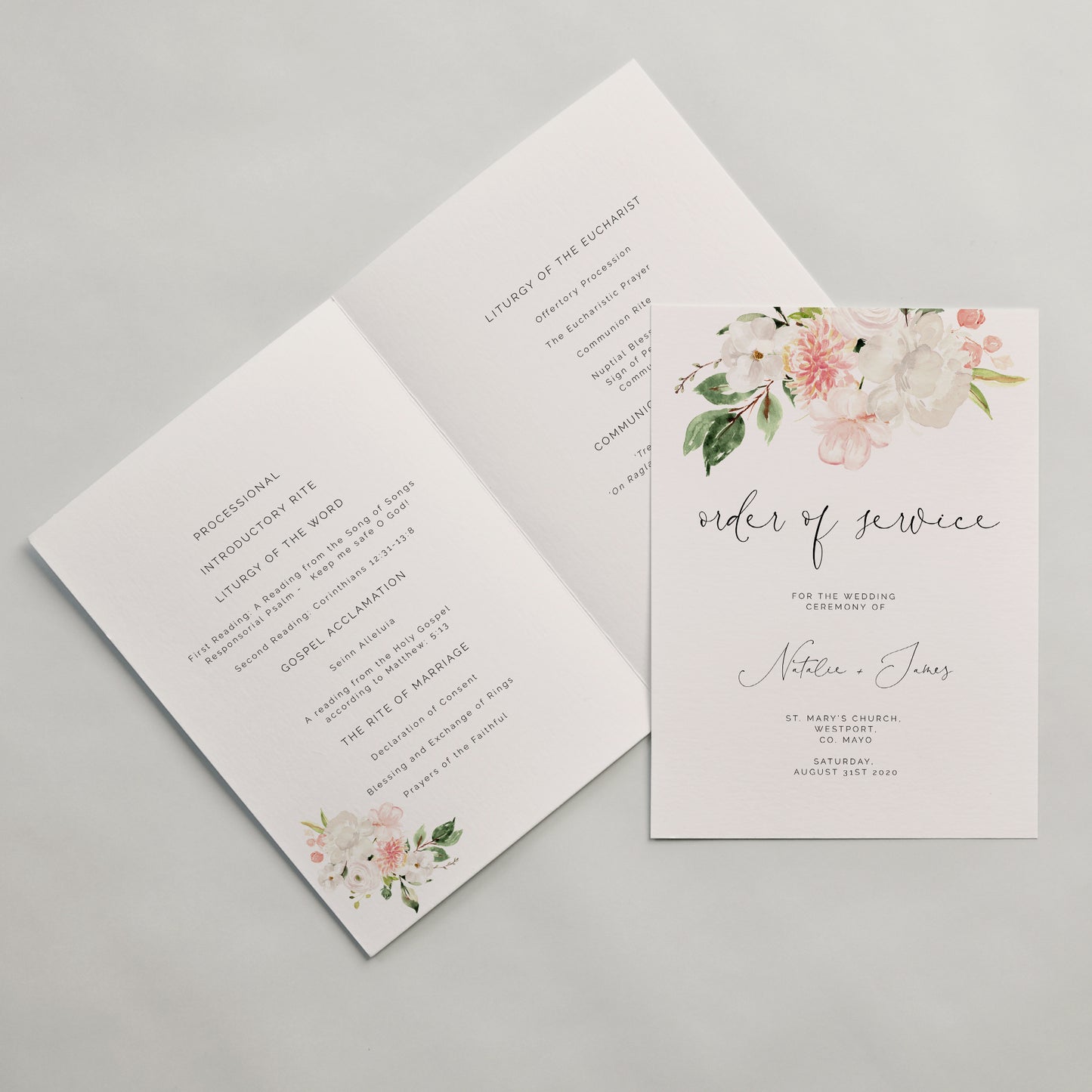 Blush Pink & White Floral Order of Service Booklet
