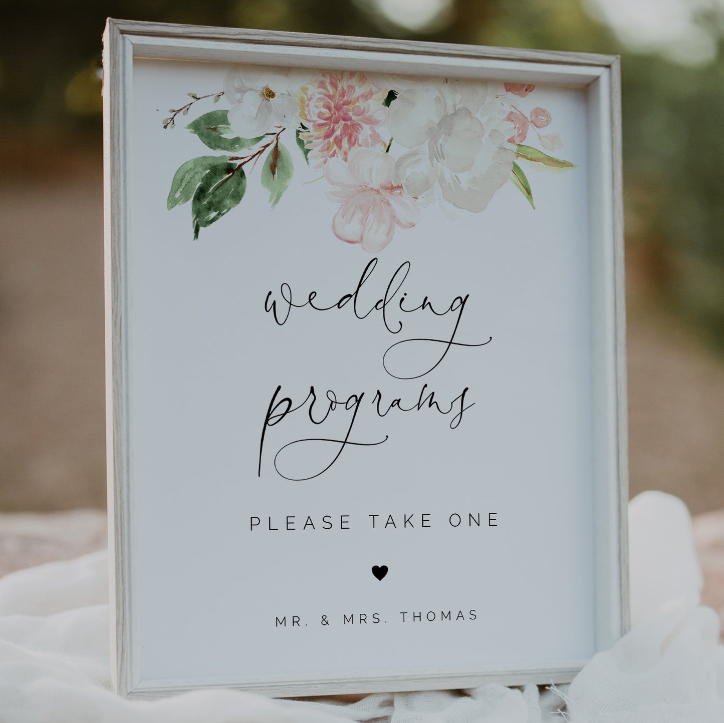 Blush Pink & White Floral Ceremony Program Sign