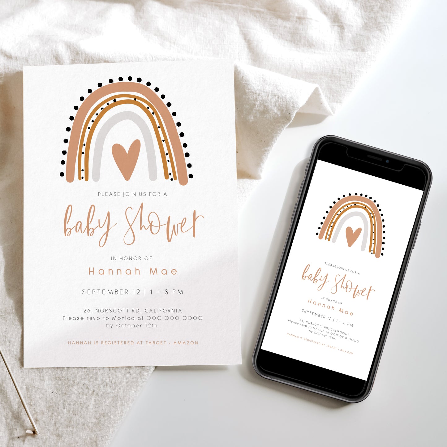 Rainbow Baby Shower Invitation & Evite Set