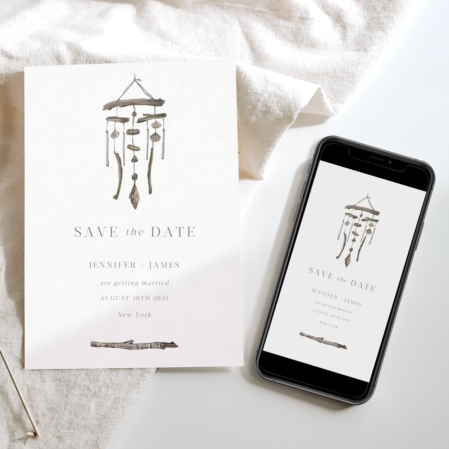 Bohemian Windchime Save the Date Invitation & Evite