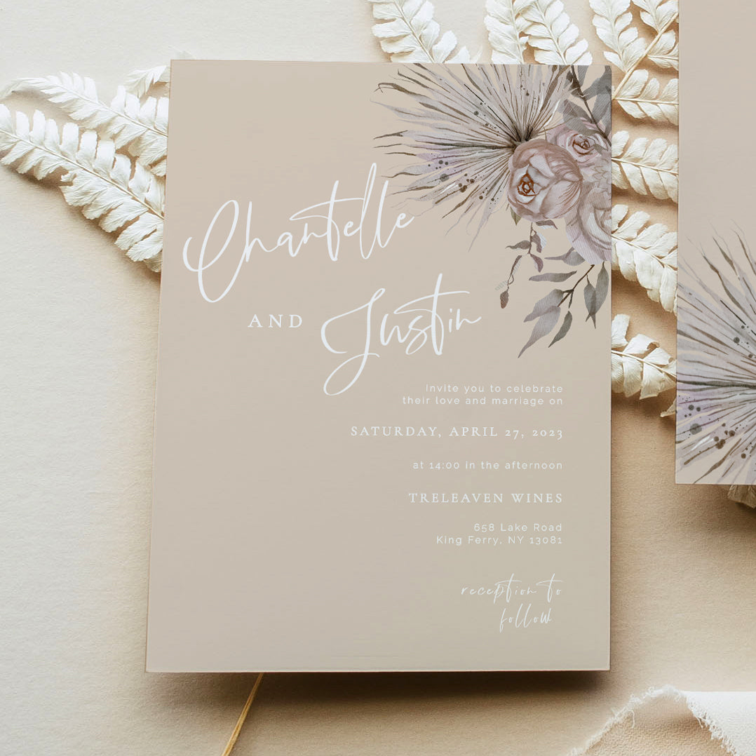 Muted Florals & Beige Wedding Invitation