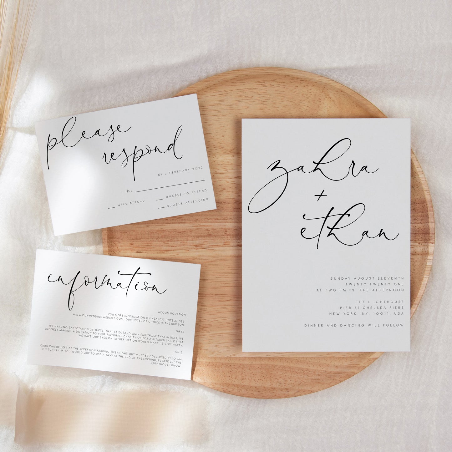Contemporary Wedding Invitation Set of 3