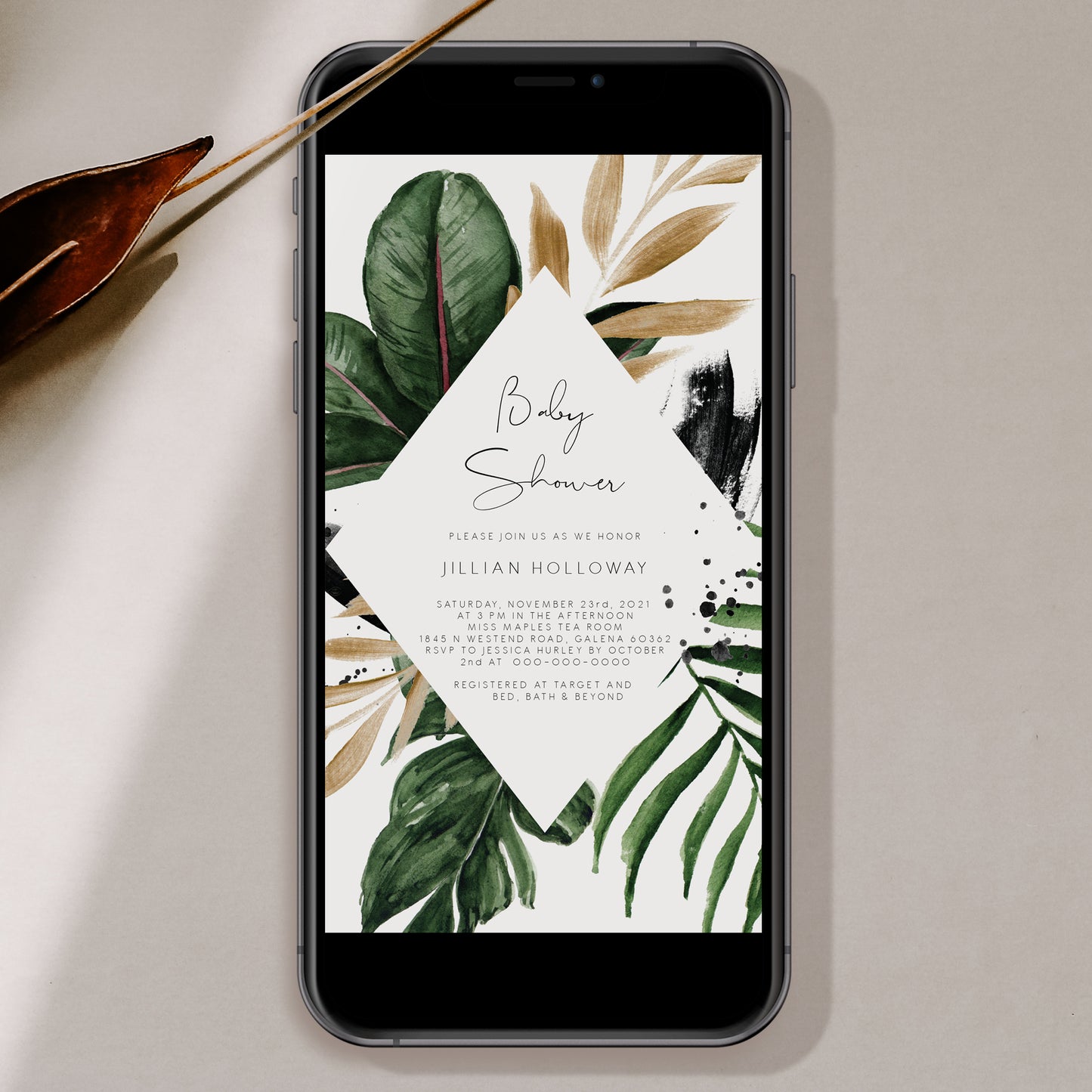 Tropical & Gold Baby Shower Invitation Evite