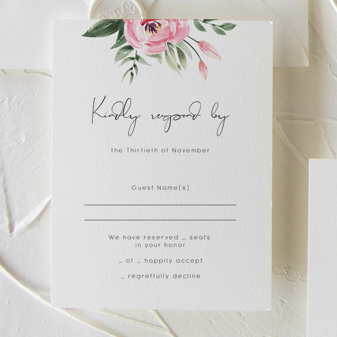 Serena Pink Peony Wedding Rsvp Card