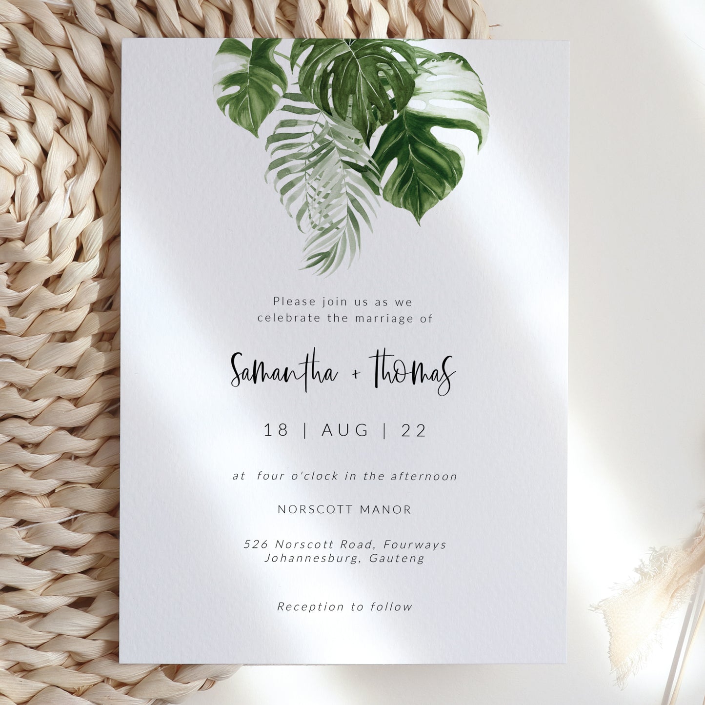 ZURI | Minimal Tropical Wedding Invitation