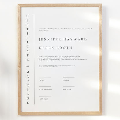Minimalist Wedding Marriage Certificate Keepsake