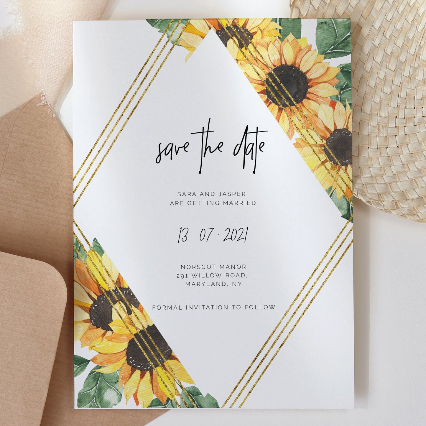 Sunflower Geometric Wedding Save the Date