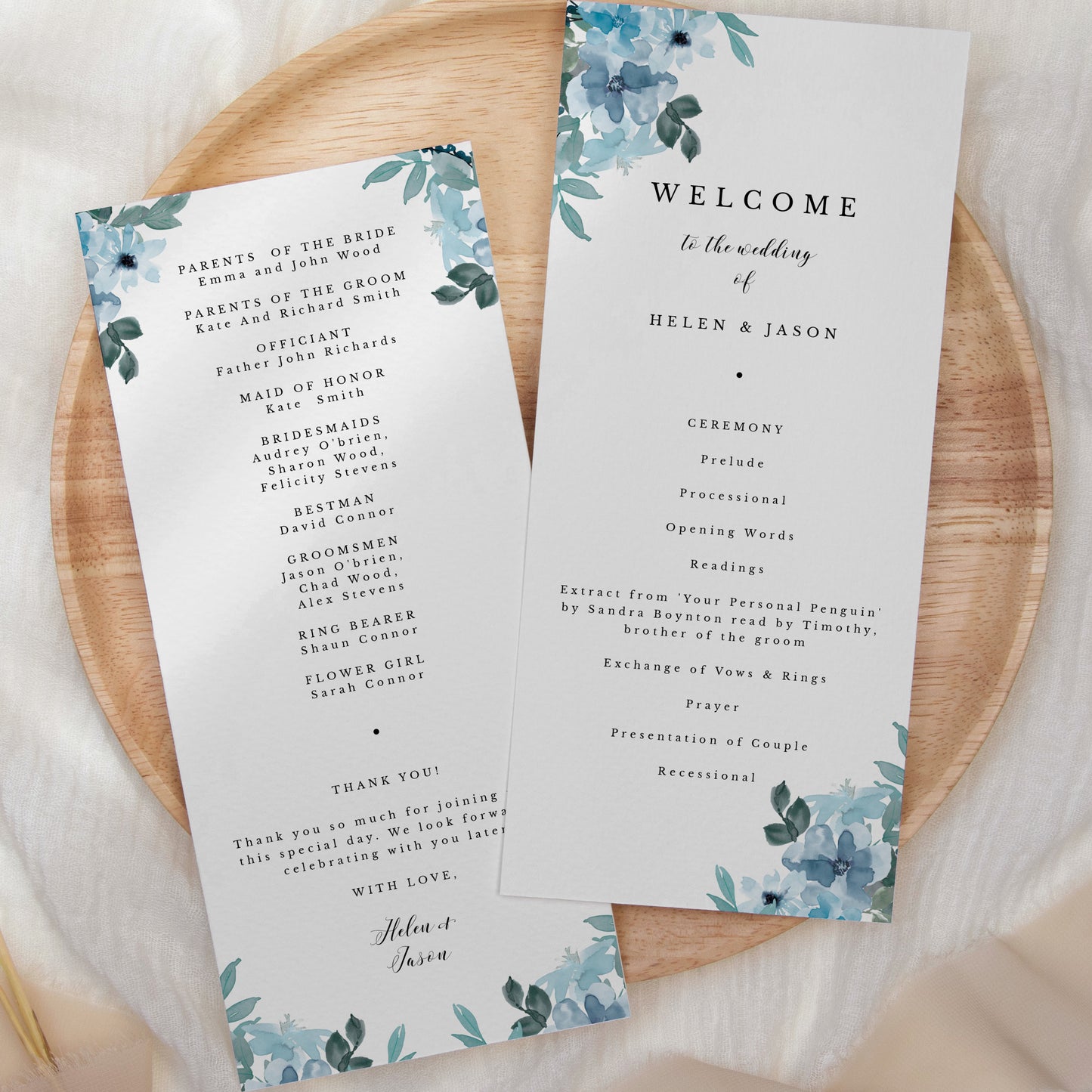 Blue Floral Wedding Program