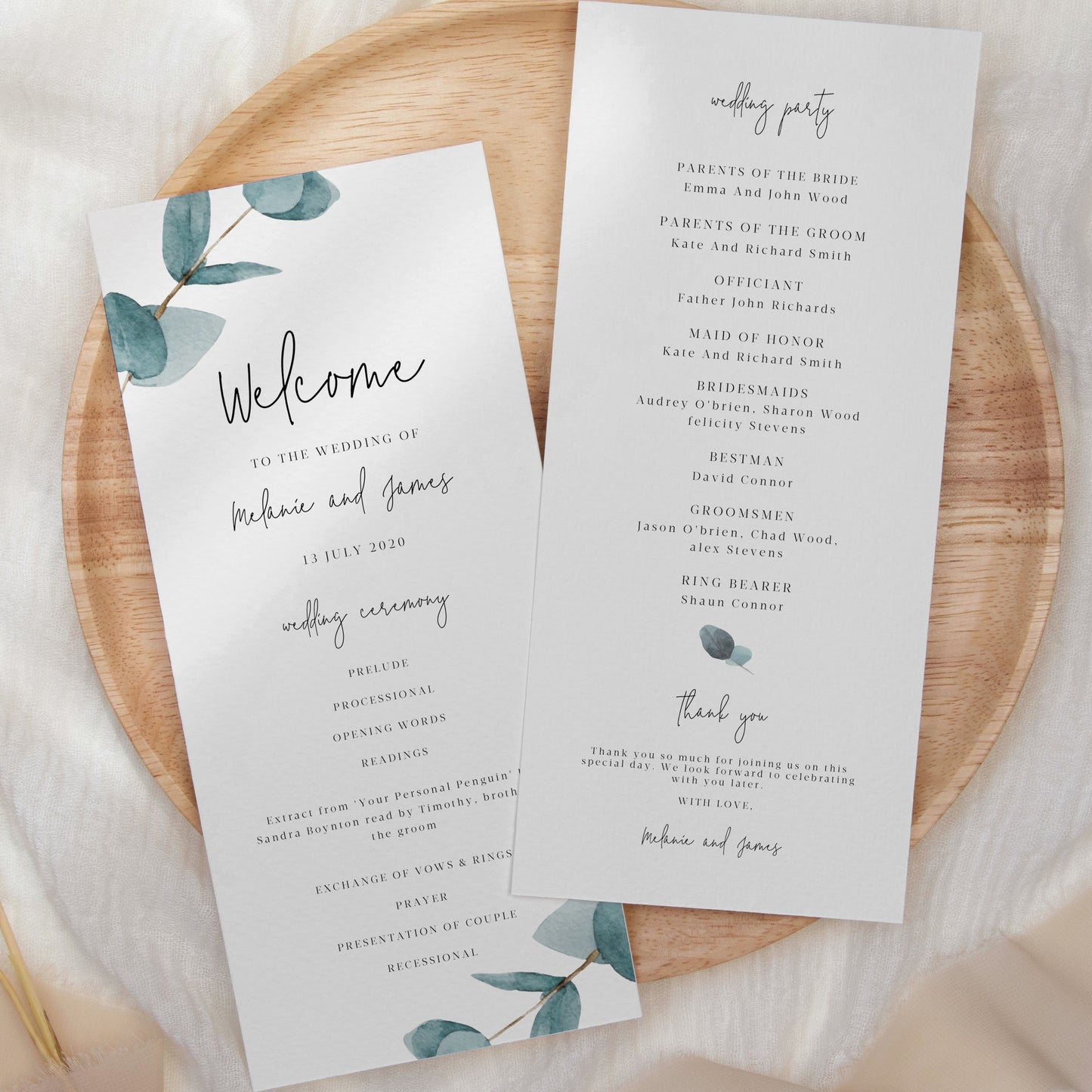 Nala Blue Eucalyptus Wedding Ceremony Program
