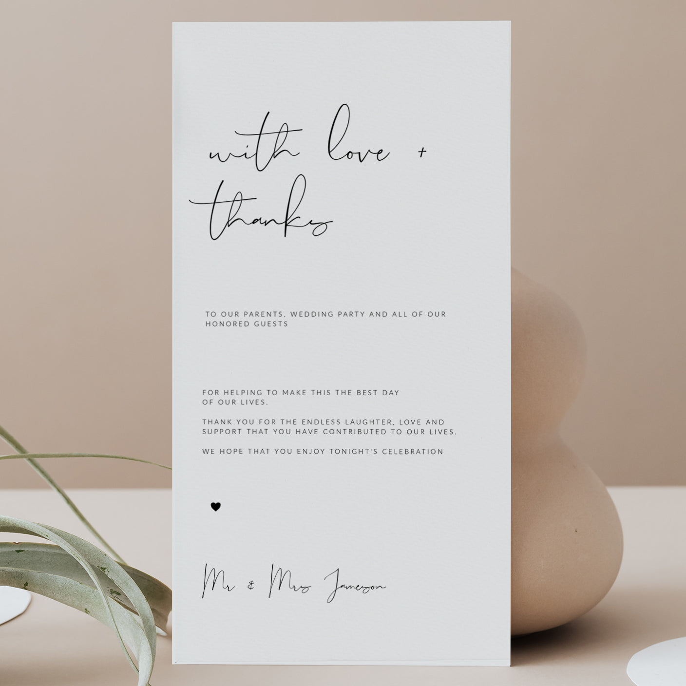 Elegant Wedding Table Thank you Cards