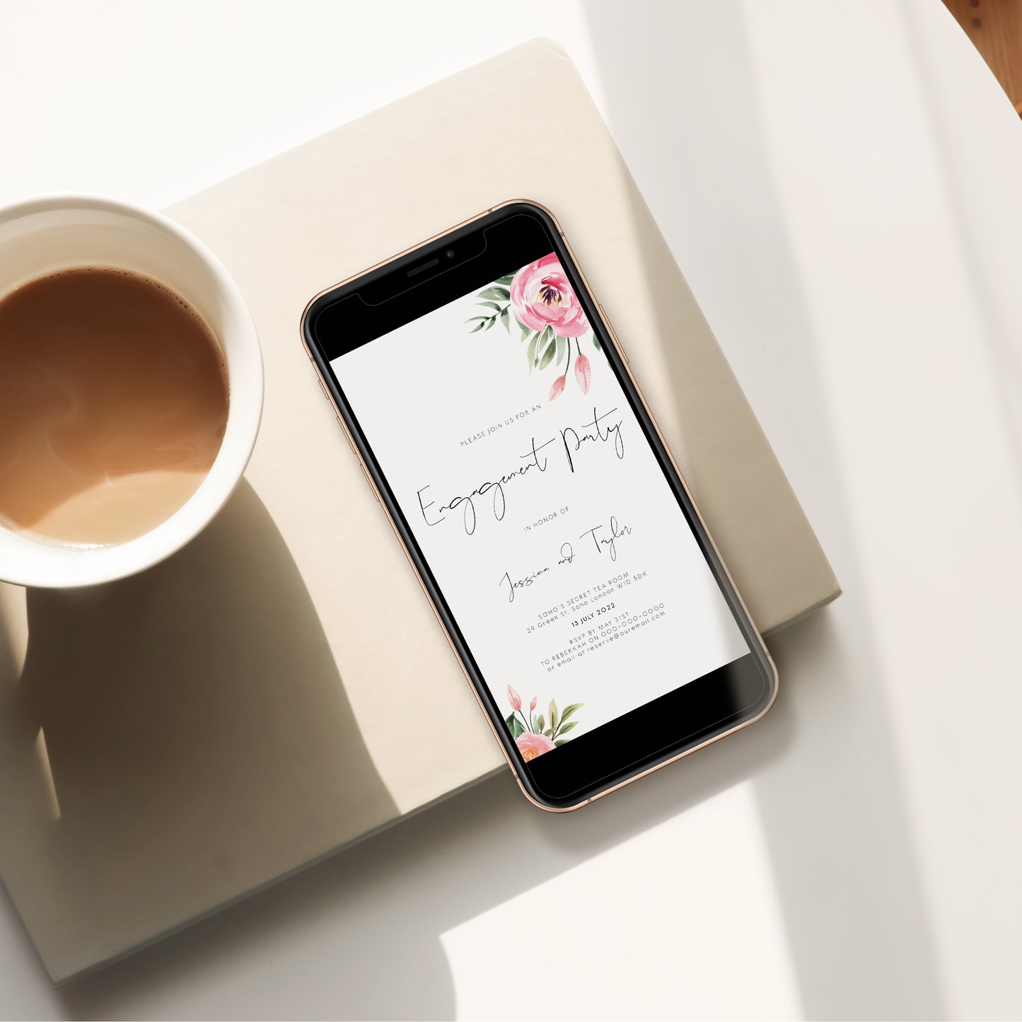 Serena Pink Peony Engagement Party Evite