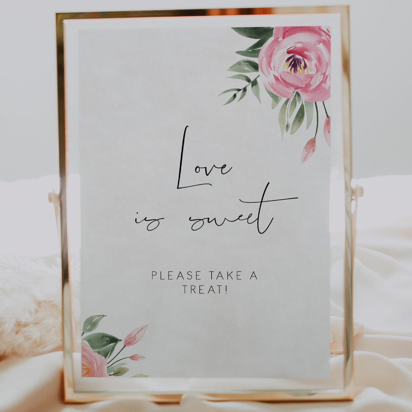 Serena Pink Peony Wedding Love is Sweet Sign