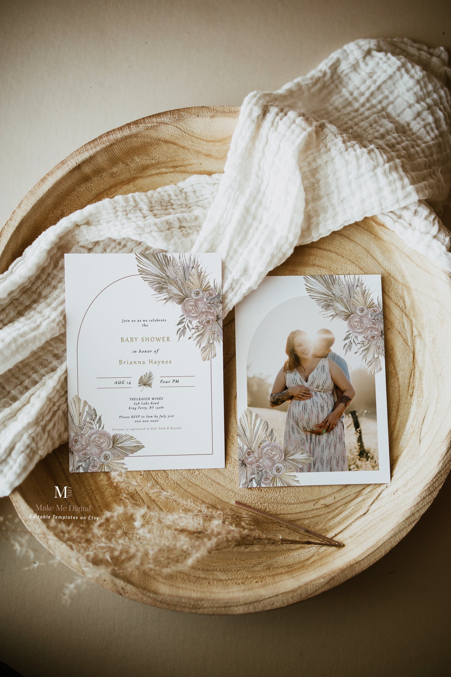 Dried Floral Desert Baby Shower Invitation - Make Me Digital: printable event invitations, party games & decor