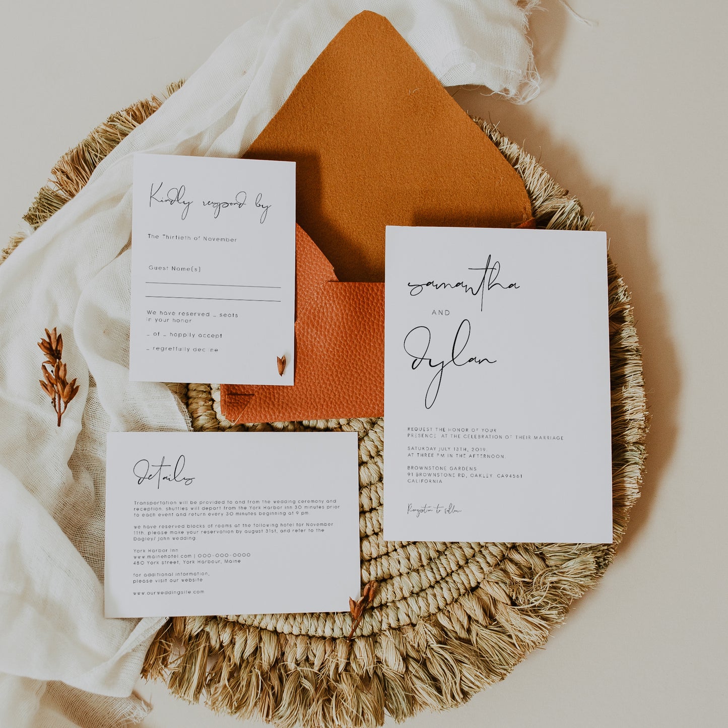 Elegant Wedding Invitation Set of 3
