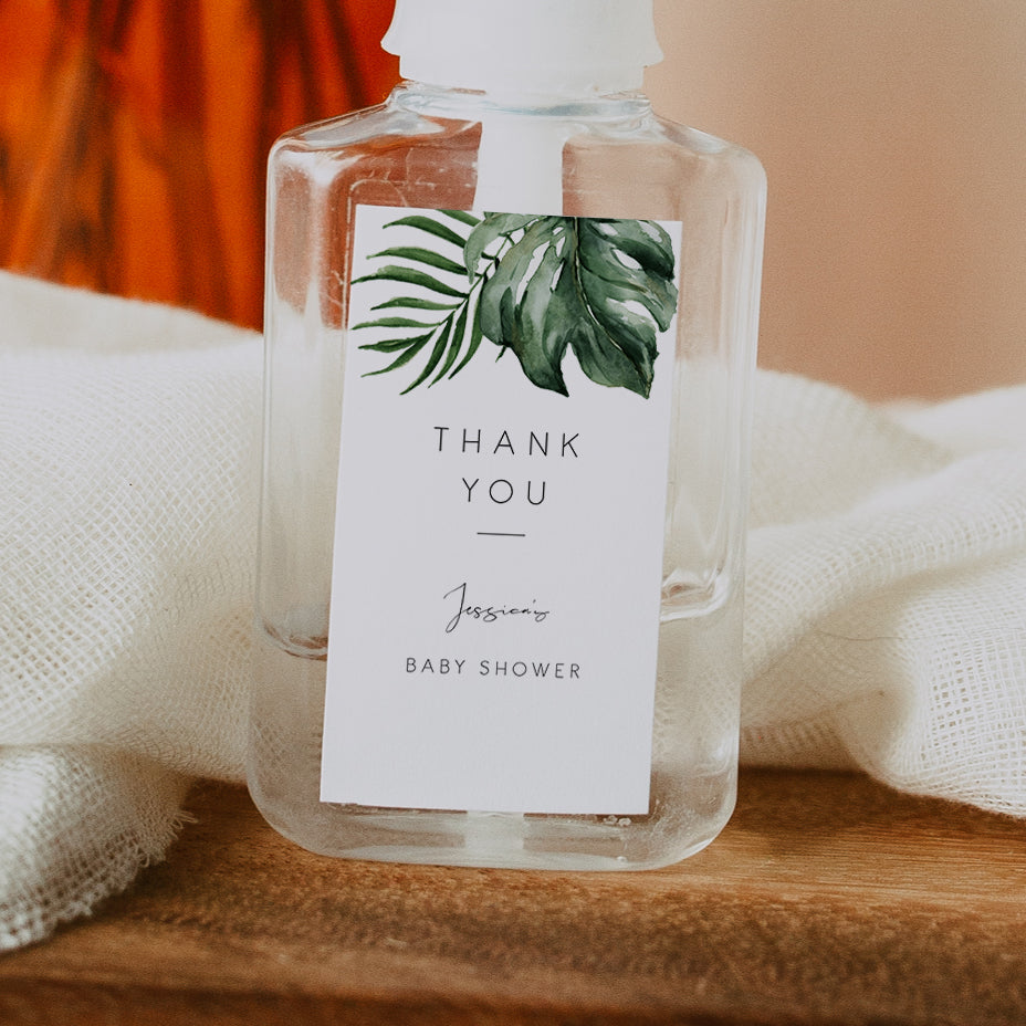 Tropical & Gold Baby Shower Hand Sanitiser Favour Label