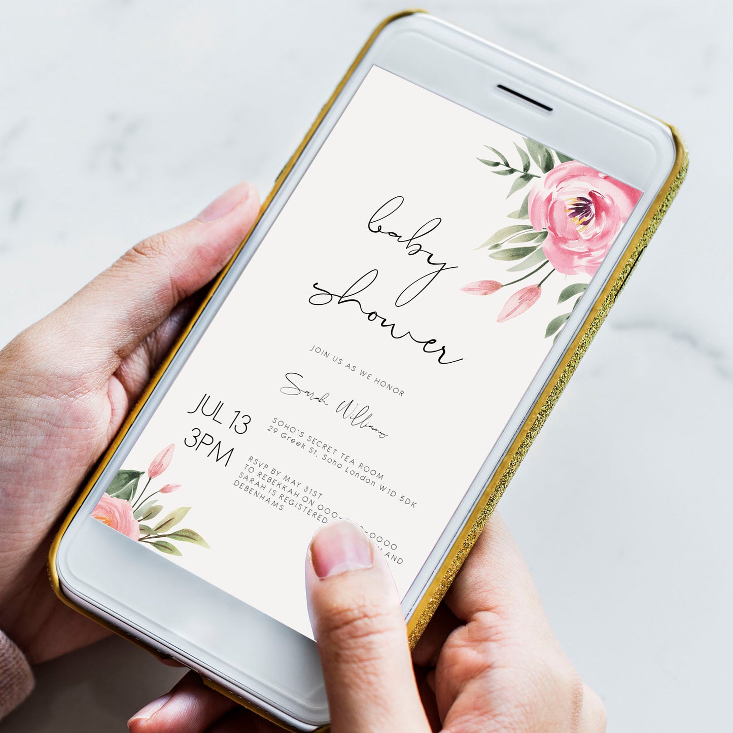 Serena Pink Peony Evite Baby Shower Invitation