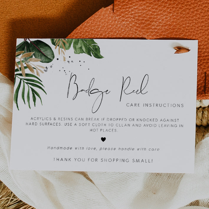 Tropical & Gold Handmade Badge Reel Care Card