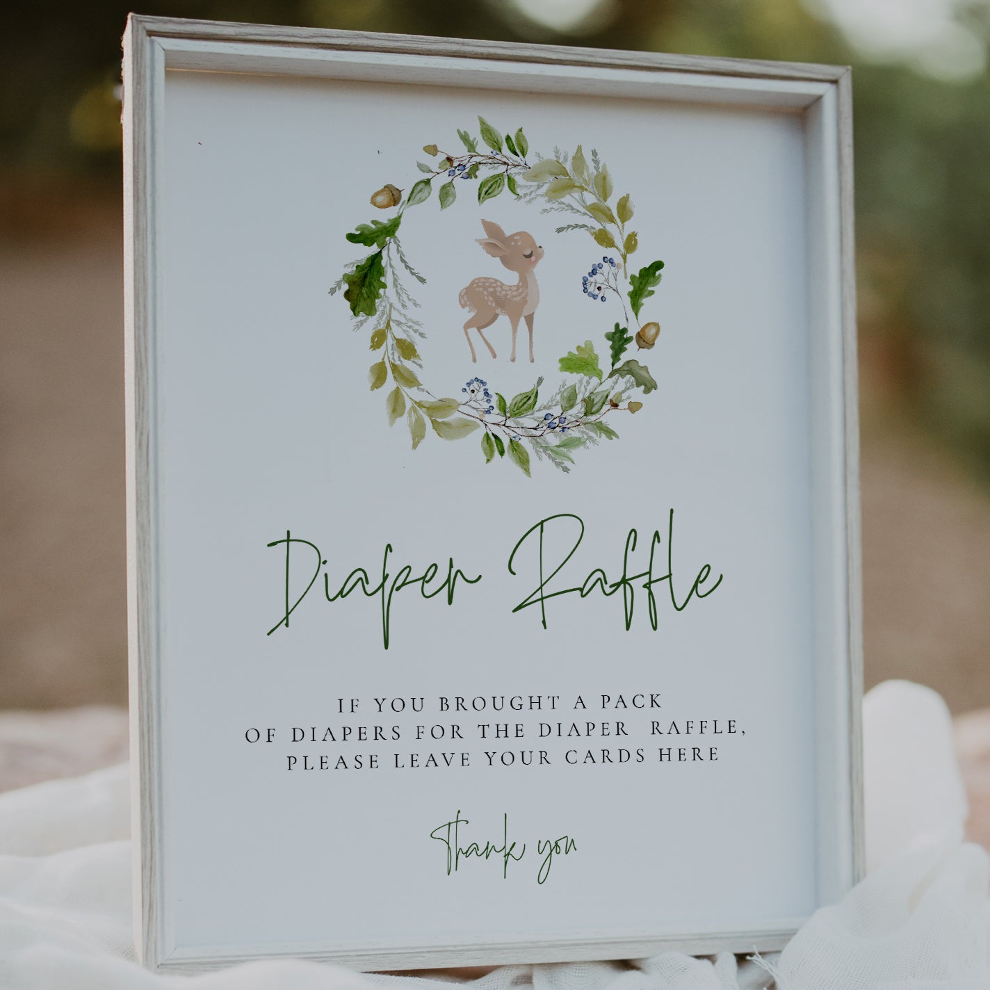Woodland Deer Diaper Raffle Sign and Cards
