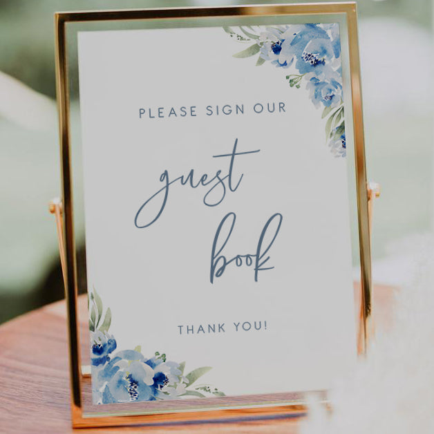 Dusky Blue Floral Guest Book Sign