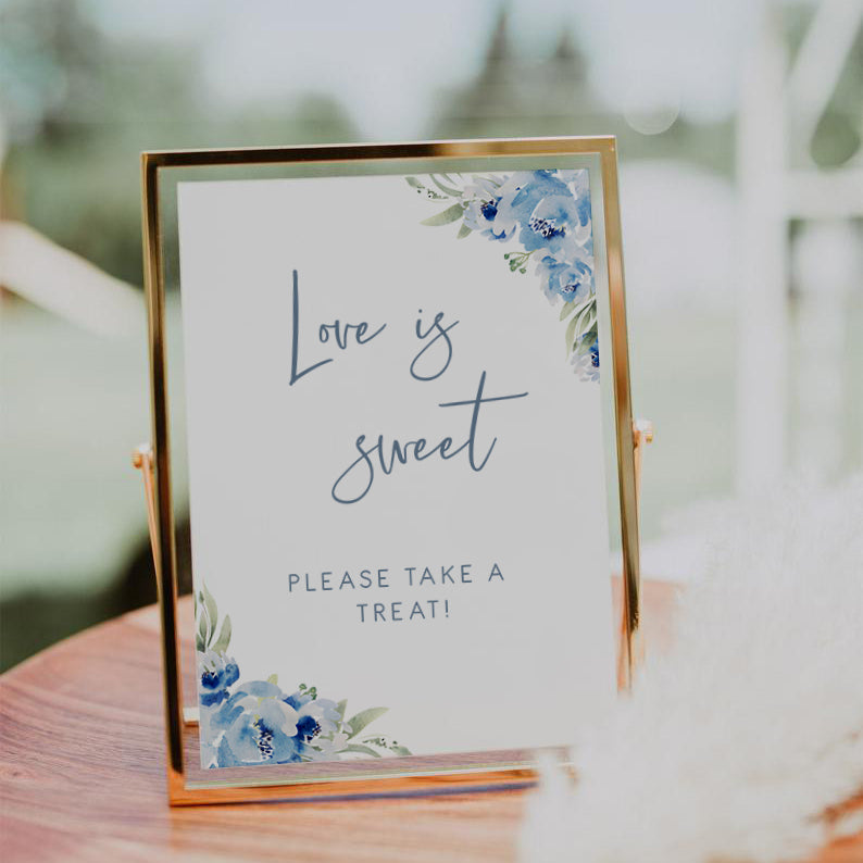 Dusky Blue Floral Love is Sweet Sign