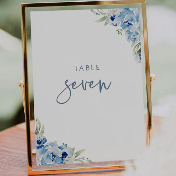 Dusky Blue Floral Table Numbers