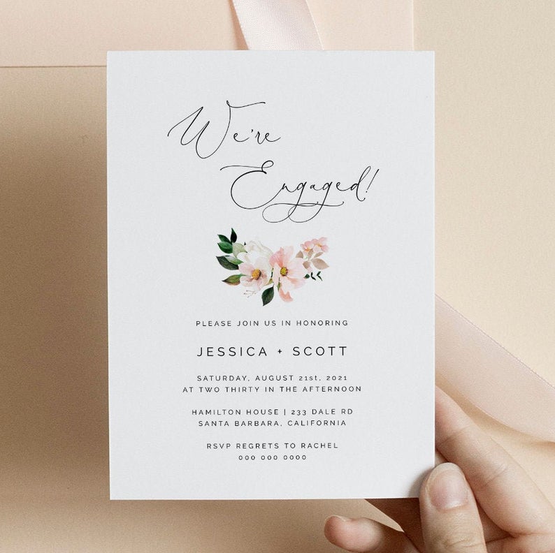 Pink Hydrangea Engagement Party Invitation