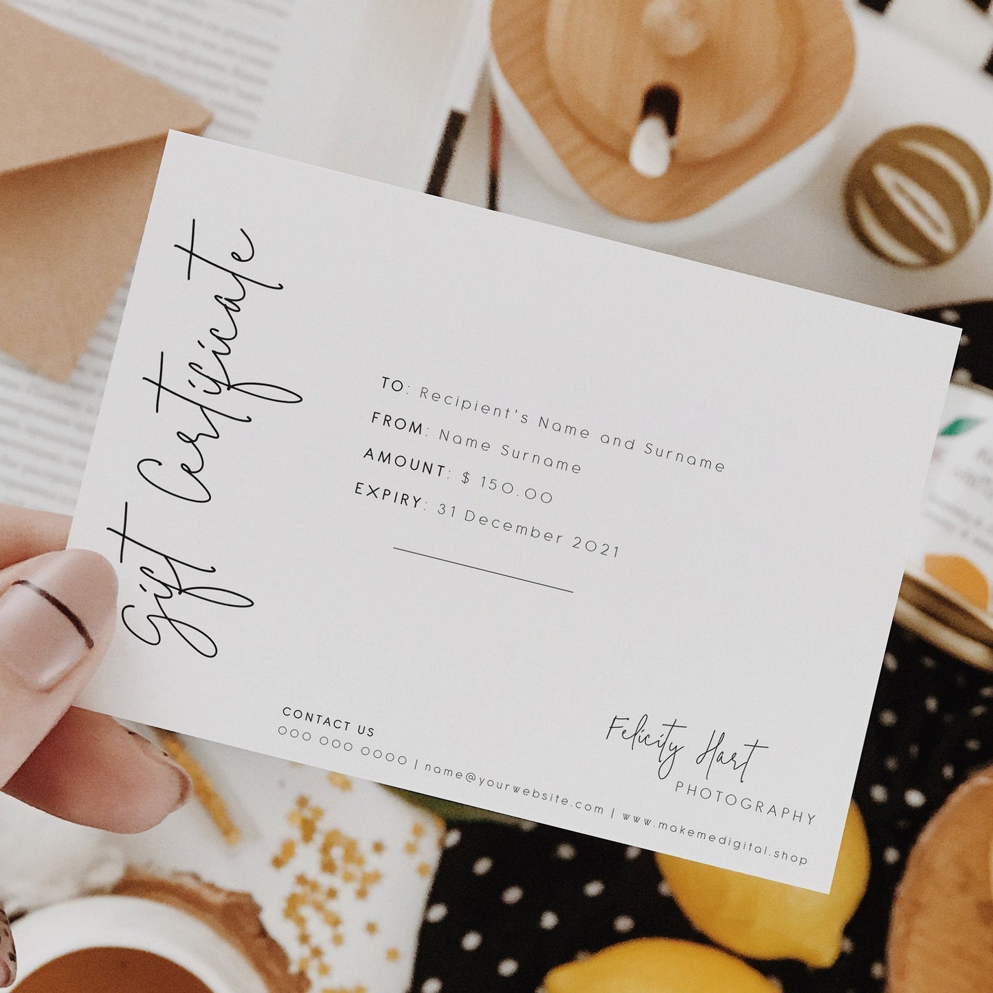 AMARA | Modern Minimal Gift Card Voucher - Make Me Digital: printable event invitations, party games & decor