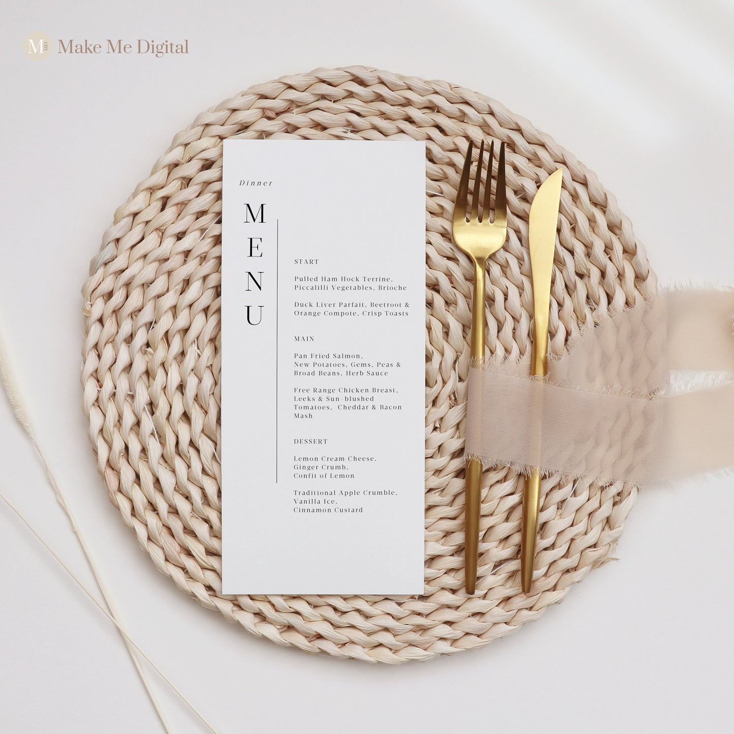 Long Minimalist Wedding Menu - Make Me Digital: printable event invitations, party games & decor