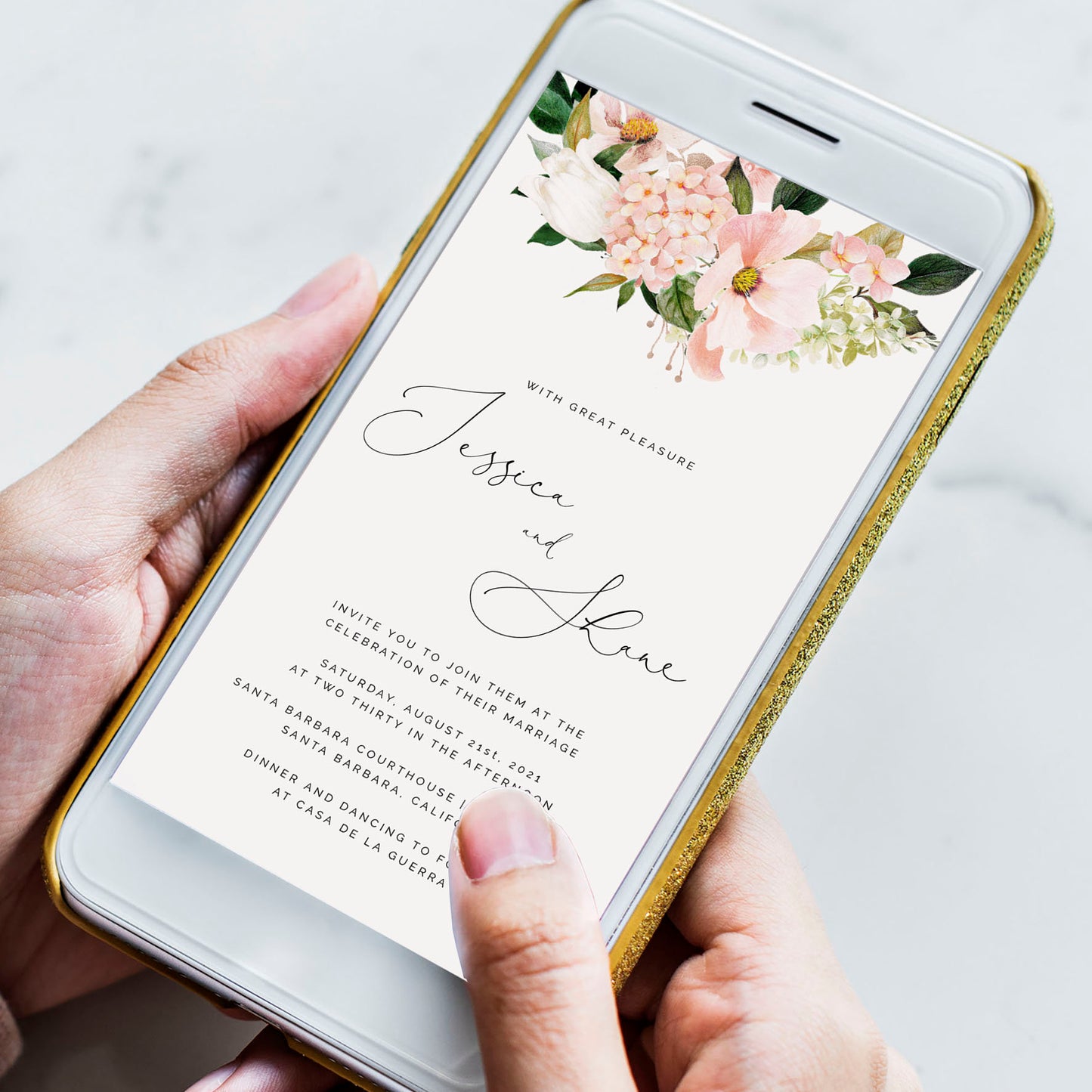 Pink Hydrangea Wedding Invitation Evite - Make Me Digital: printable event invitations, party games & decor