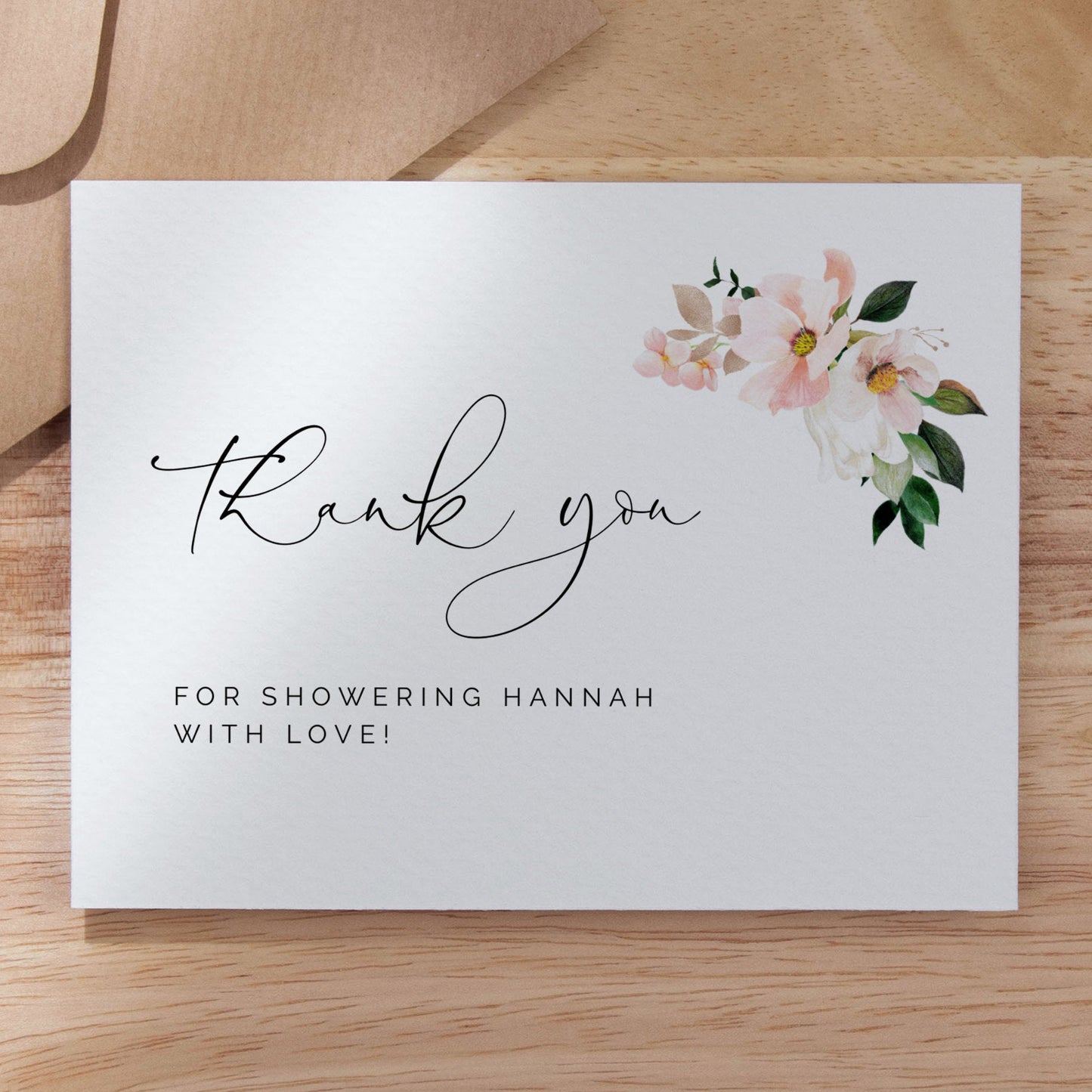 Pink Hydrangea Thank you Card - Make Me Digital: printable event invitations, party games & decor