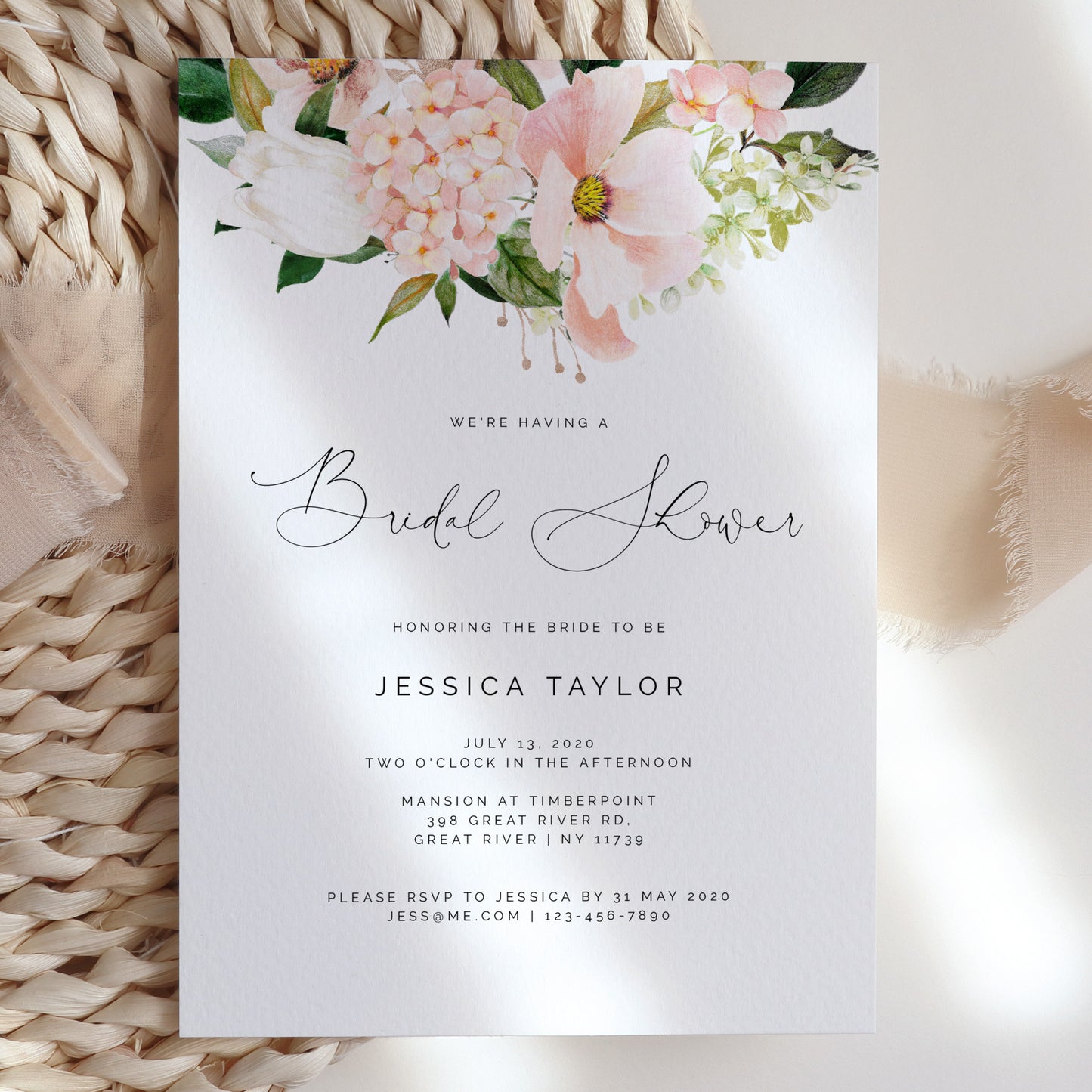 Pink hydrangea Bridal Shower Invitation - Make Me Digital: printable event invitations, party games & decor