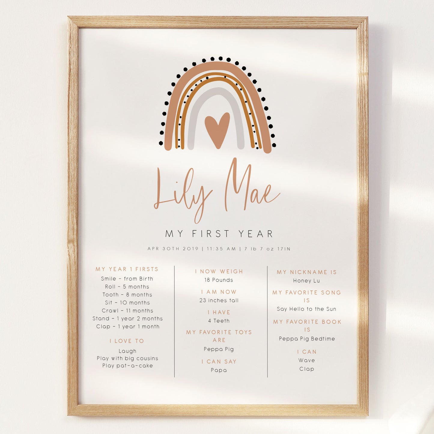 Rainbow Birthday First Year Keepsake Sign - Make Me Digital: printable event invitations, party games & decor