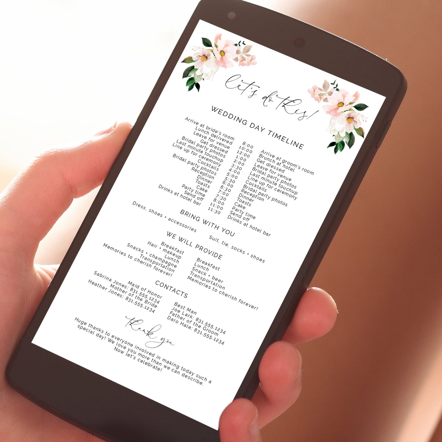 Pink Hydrangea Wedding Party Timeline - Make Me Digital: printable event invitations, party games & decor