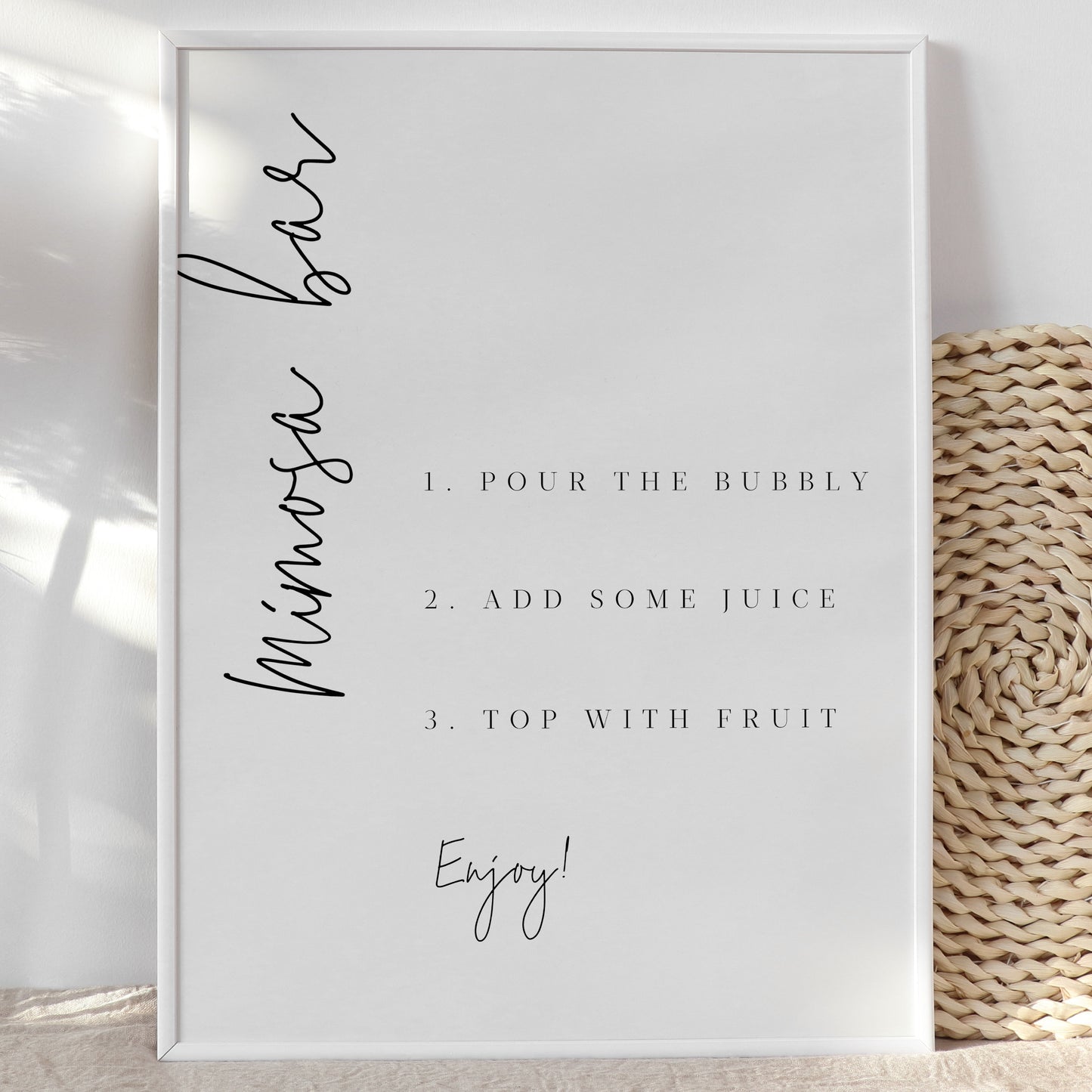 AMARA | Modern Minimalist mimosa bar sign - Make Me Digital: printable event invitations, party games & decor