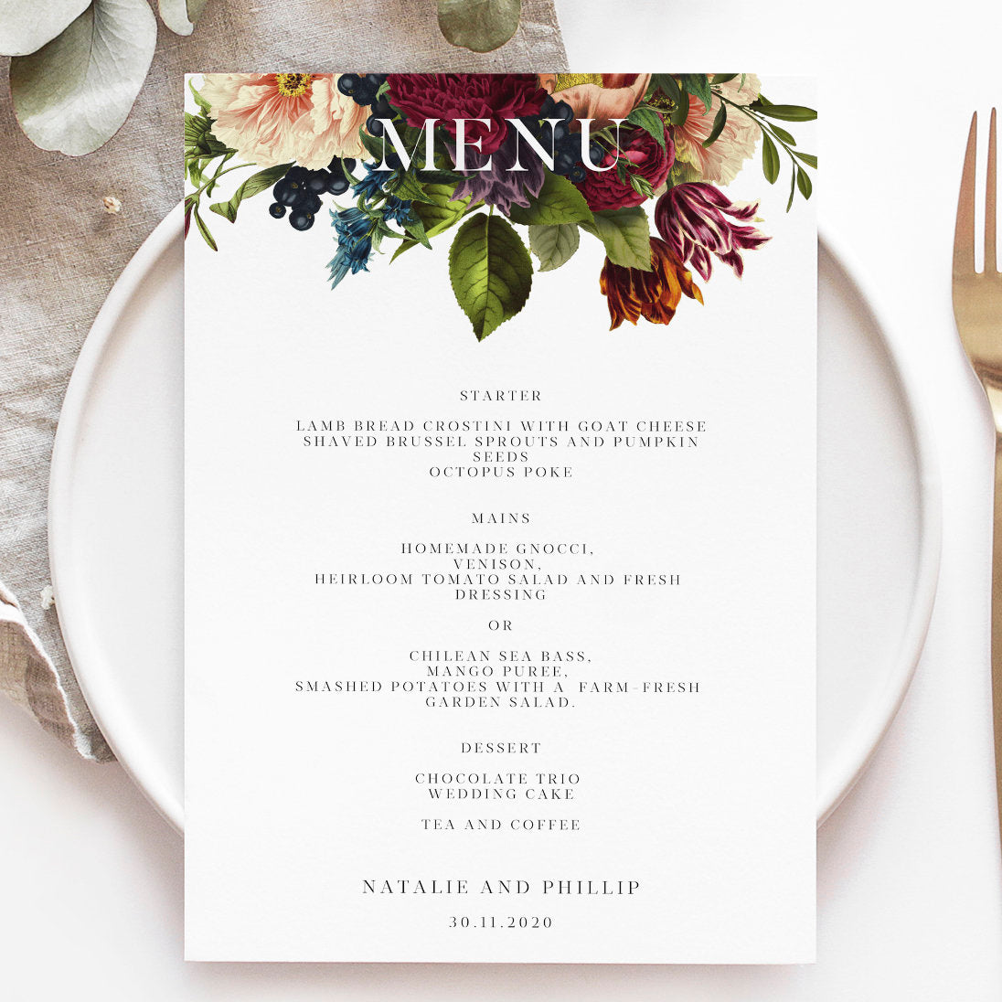 Burgundy Floral Menu - MakeMeDigital