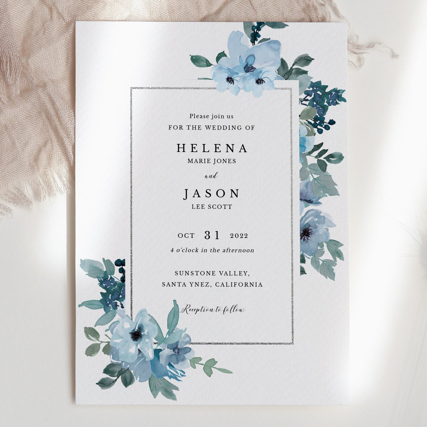 Porcelain Blue Floral Wedding Invitation - Make Me Digital: printable event invitations, party games & decor
