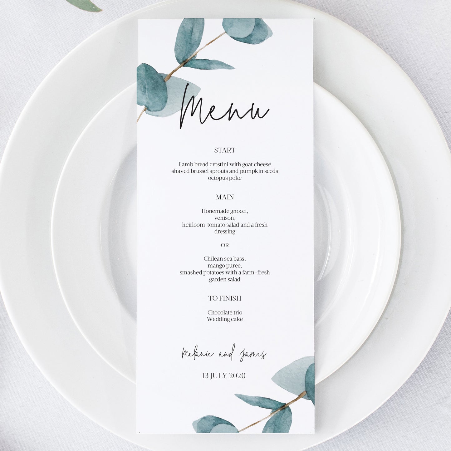 Nala Blue Eucalyptus Menu Card