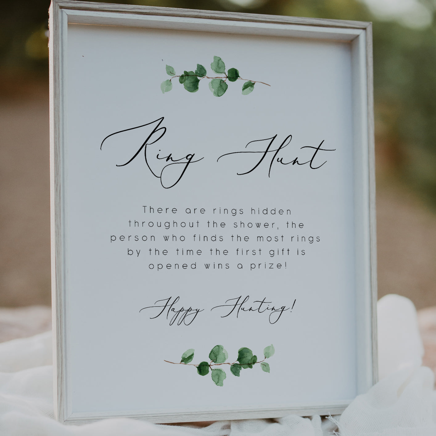 Minimalist Green Eucalyptus Ring Hunt Sign
