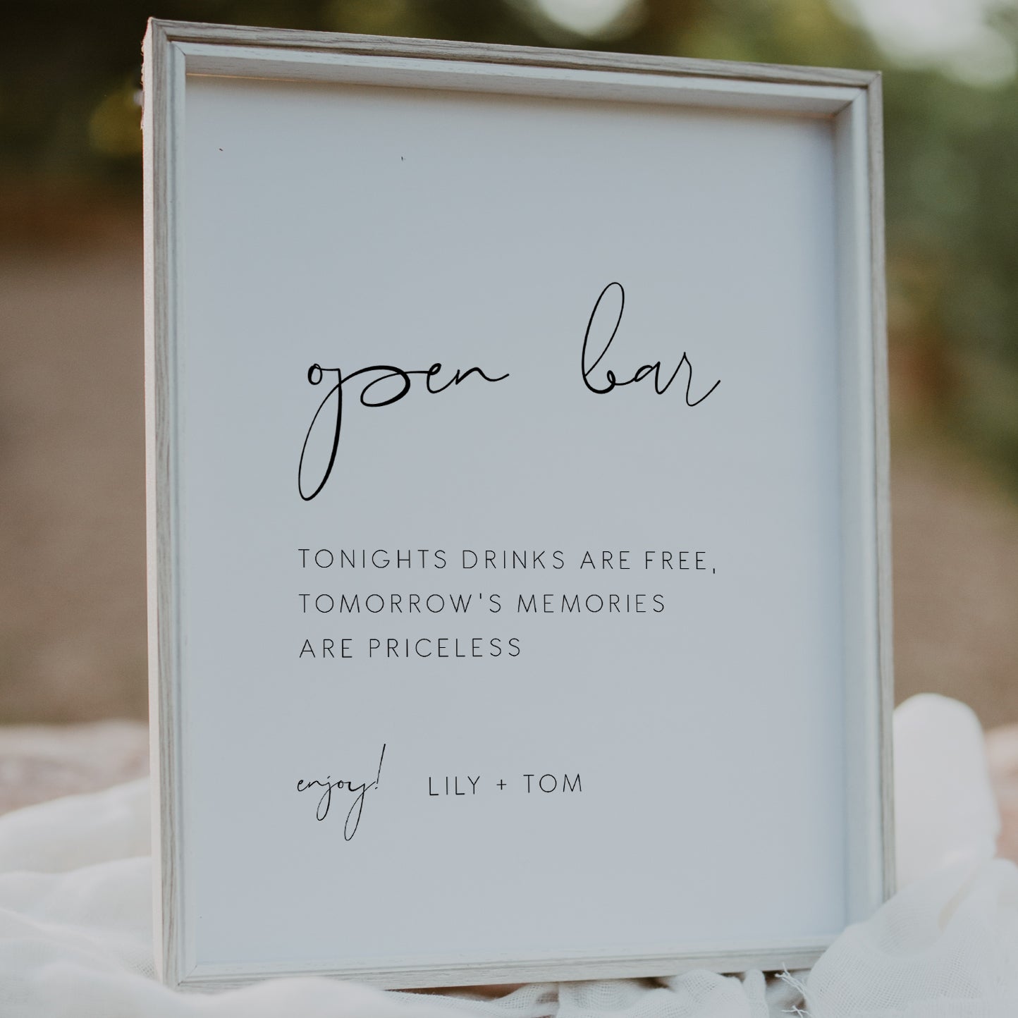Elegant Wedding Open Bar Sign