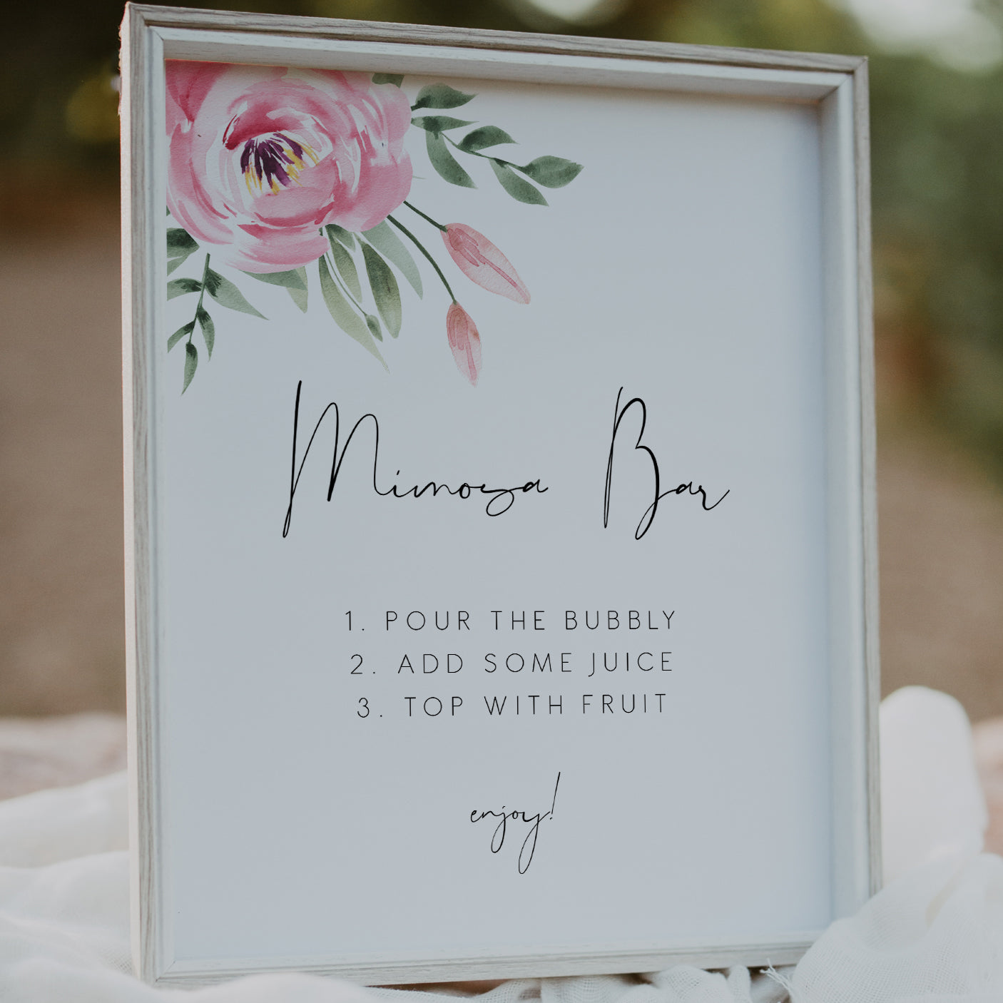 Serena Pink Peony Mimosa Bar Sign