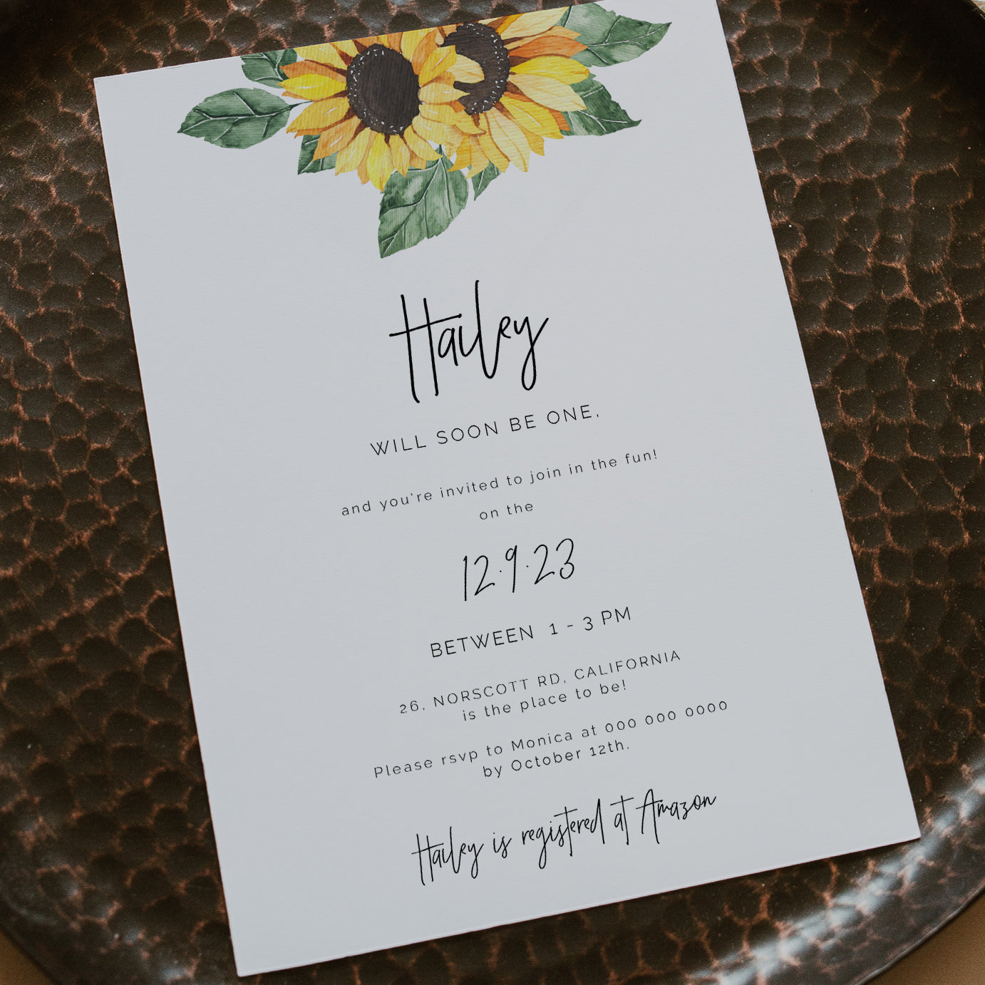 Sunflower First Birthday Invitation - Make Me Digital: printable event invitations, party games & decor